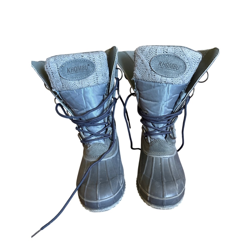 Khombu Winter Duck Boots Womens 6 Gray Lace Up Knit Trim Insulated